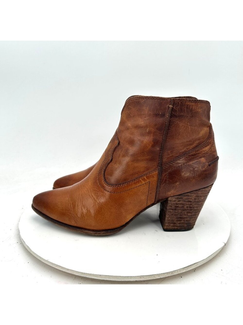 Frye Renee Seam Short Women Size 10M 3472066 COG Brown Cognac Leather Zip Boot
